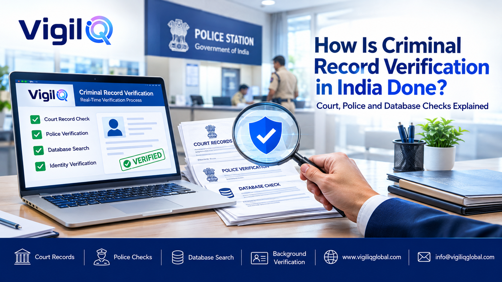 Criminal record verification in India with court record checks, police verification, and database background checks by VigilIQ.